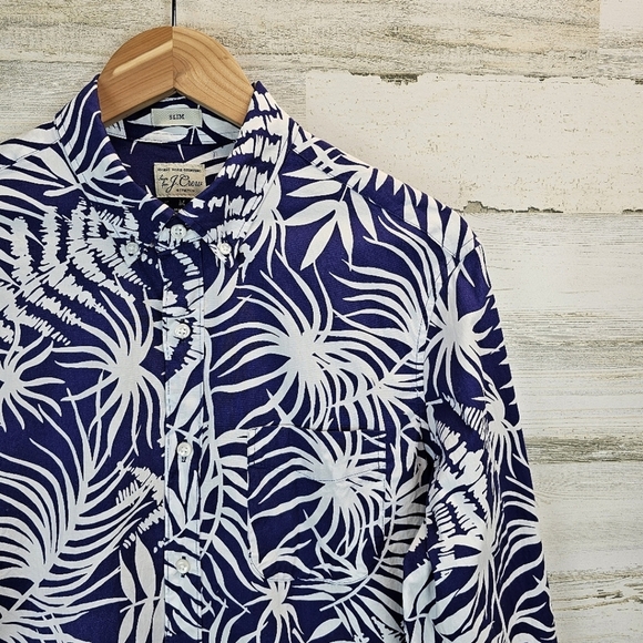 J.Crew Men's Cotton Hawaiian Button Down Casual Shirt Medium Slim Fit Tropical - Picture 7 of 12